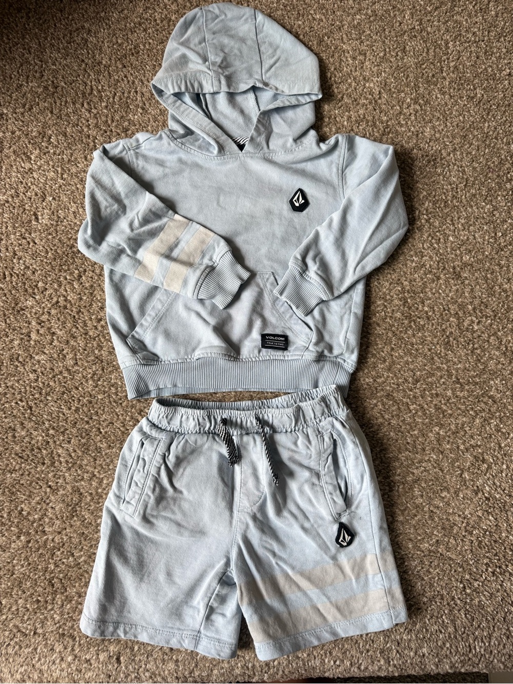Volcom Light Blue Hoodie and Shorts Matching Set